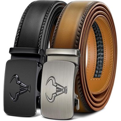 Bulliant Herren Ledergürtel 2er Pack, Automatikschließe, 35mm Breit, Verstellbar