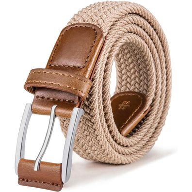 Bulliant Herren Flechtgürtel Stretchgürtel, 35mm Breite, 140cm, Beige