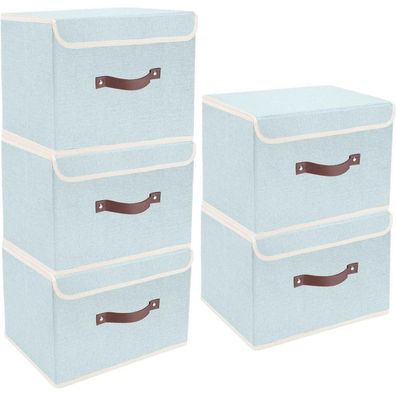 TYEERS Aufbewahrungsbox mit Deckel, Stoff, Waschbar, 38x25x25 cm, 5 Stück, Aqua