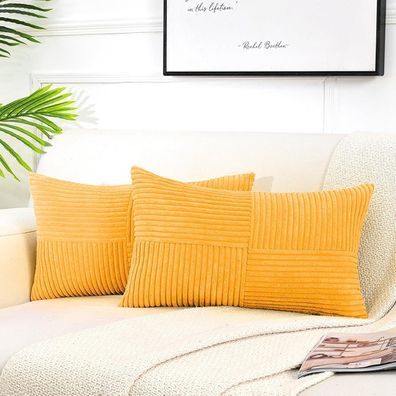 FDTERN 2er Set Kissenbezüge 30x50cm Gelb Kordsamt - Weich & Modern für Sofa