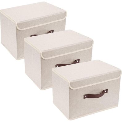 TYEERS Faltbare Aufbewahrungsbox mit Deckel, Stoff, Waschbar, 3er-Set, Beige