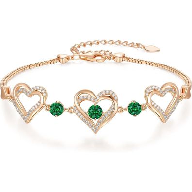 CDE Damen Armband 925 Sterling Silber Herz Rosegold mit Geburtsstein und