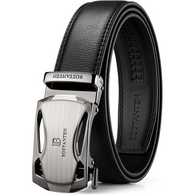 Bostanten Herren Ledergürtel mit Ratsche, Automatikschließe, 35mm Breit, Schwarz