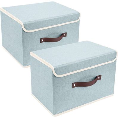 TYEERS Faltbare Aufbewahrungsbox mit Deckel, 2er Set, 38x25x25 cm, Aqua Spring