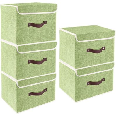 TYEERS Faltbare Aufbewahrungsbox mit Deckel, 5 Stück, Grün, 38x25x25 cm
