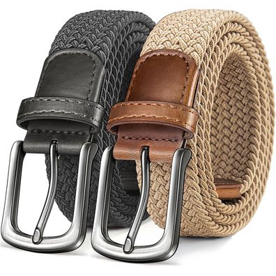 Kemisant 2er Flechtgürtel Herren Damen, Elastisch, 35mm, Verstellbar