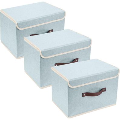 TYEERS Faltbare Aufbewahrungsbox mit Deckel, 3 Stück, Aqua Spring, 38x25x25 cm