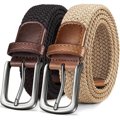Kemisant 2er Flechtgürtel Herren Damen, Elastischer Stretchgürtel 35mm