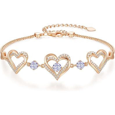 CDE Damen Armband Sterling Silber Herz Rosegold mit Geburtsstein - Geschenk für
