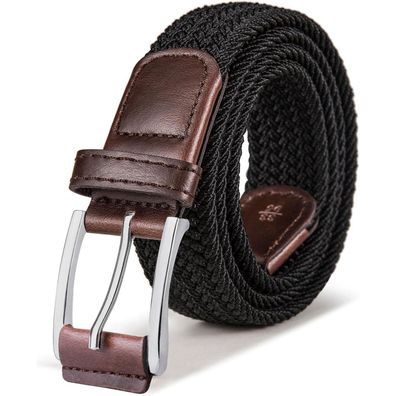 Bulliant Herren Flechtgürtel Stretchgürtel, 35mm, 140cm verstellbar, Schwarz