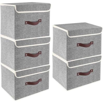TYEERS Faltbare Aufbewahrungsbox mit Deckel, 5 Stück, Grau, 38x25x25 cm