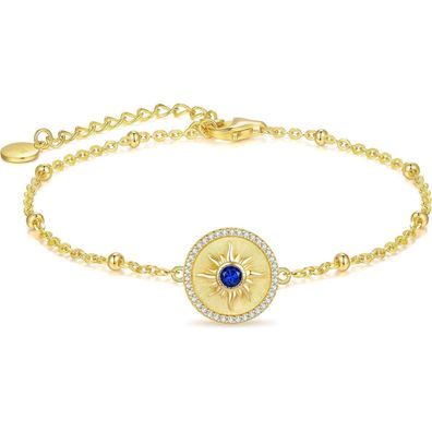 CDE Damen Armband 925 Sterling Silber mit Sonne Anhänger, 14K Gold, Geschenk