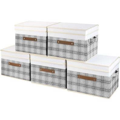 TYEERS Faltbare Aufbewahrungsboxen mit Deckel, Patchwork-Design, 5 Stück, Grau