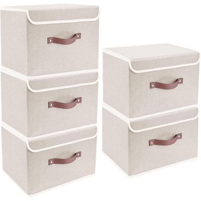 TYEERS Faltbare Aufbewahrungsboxen mit Deckel, 5er Set, Beige, 38x25x25 cm