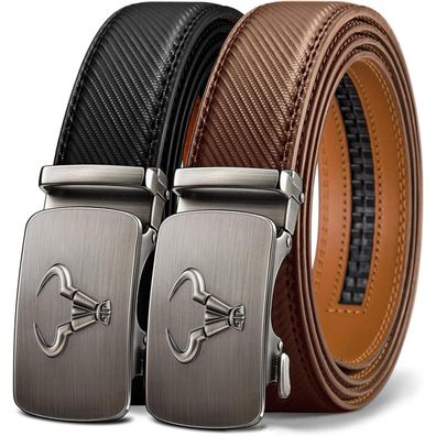 Bulliant Herren Gürtel 2er Pack: Ratsche Leder, 35mm Breit, Verstellbar 120cm