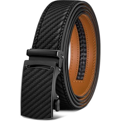 Kemisant Herren Leder Gürtel mit Ratsche, Automatikschließe, 35mm, Schwarz