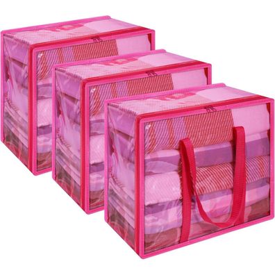 Vieshful 3er Aufbewahrungstasche 40L, faltbare Unterbettbox aus Vinyl, Rosa