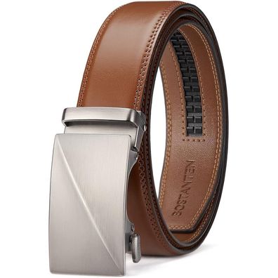 Bostanten Herren Ledergürtel mit Ratsche, Automatikschließe, 35mm Breit, Braun