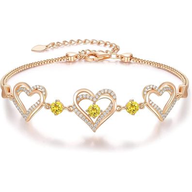 CDE Damen Armband 925 Sterling Silber Herz Rosegold mit Zirkonia und