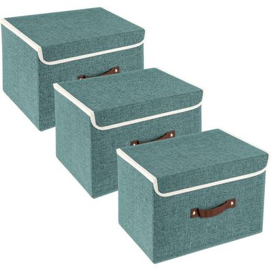 TYEERS Faltbare Aufbewahrungsbox mit Deckel, 3 Stück, Aqua Deep, 38x25x25 cm