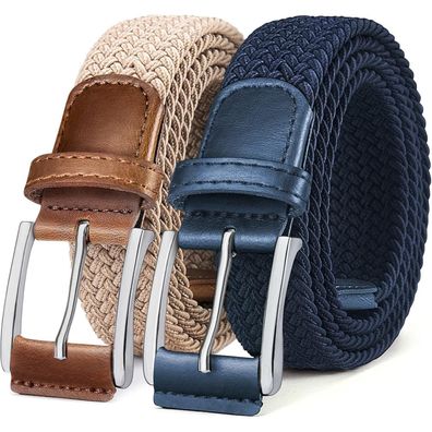 Bulliant Elastischer Flechtgürtel 2er Pack, Herren/Damen, Stoff Stretchgürtel