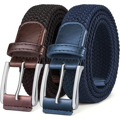 Bulliant 2er Pack Elastischer Flechtgürtel, Herren Damen Stretchgürtel 130cm
