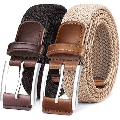 Bulliant Elastischer Flechtgürtel 2er Pack - Herren/Damen Stretchgürtel, 130cm