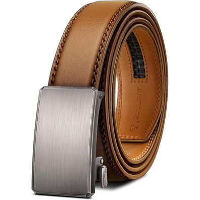 Bulliant Herren Ledergürtel mit Ratsche und Automatikschließe, 35mm, Orangebraun