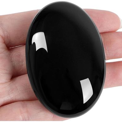 Xiannvxi Schwarzer Obsidian Kristall Sorgenstein, poliert, oval, 2.4 Zoll