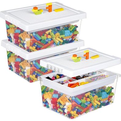 Greentainer Aufbewahrungsbox Spielzeug mit Deckel & Abnehmbares Tablett, 3er