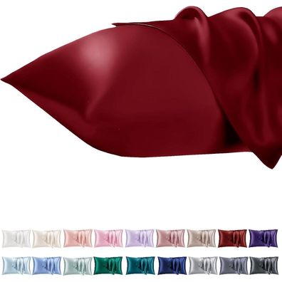 Vielit 2er Set Satin Kissenbezug 40x80 cm mit Reißverschluss, Rot