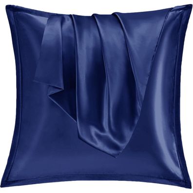 Vielit 2er Set Satin Kissenbezug 60x60 cm mit Reißverschluss - Navy