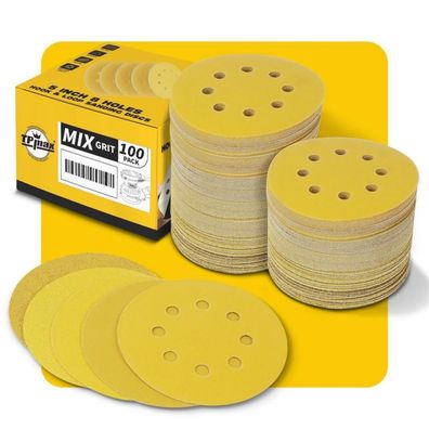 TPmax 100 Stück 125mm 8 Loch Premium Gold Klett Schleifscheiben für