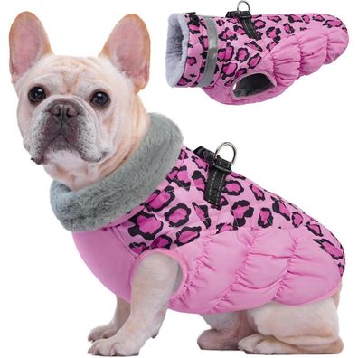 Kuoser Winter Hundejacke Rosa Leopard für mittelgroße Hunde - Wasserdicht