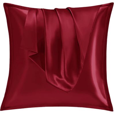 Vielit 2er Set Satin Kissenbezug 80x80 cm mit Reißverschluss, Rot - Weich und