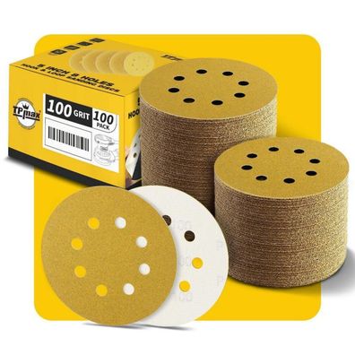 100 Stück 125mm 8 Loch Schleifscheiben 100 Körnung Premium Gold Klett für