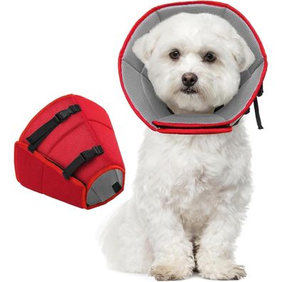 Kuoser Leckschutz Halskrause für Hunde, verstellbar, atmungsaktiv, Rot M