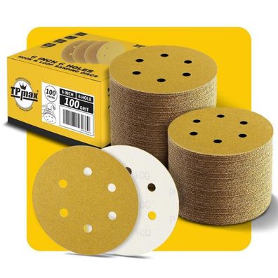 100 Stück 150mm 6 Loch Schleifscheiben 100 Körnung Premium Gold Klett