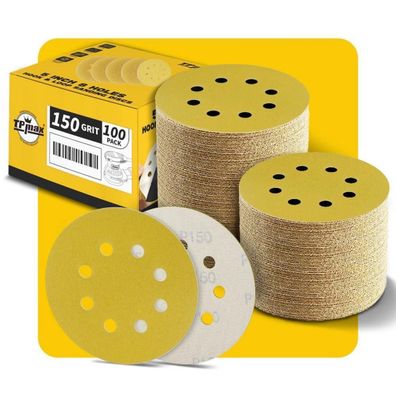 100 Stück 125mm 8 Loch Schleifscheiben Klettpapier P150 Körnung für