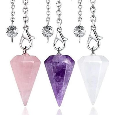 Xiannvxi 3er Set Kristall Pendel Set Amethyst, Rosenquarz, Klarer Quarz für