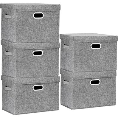 TYEERS Aufbewahrungsbox mit Deckel, Groß, Faltbar, Waschbar, 5er Set, Grau