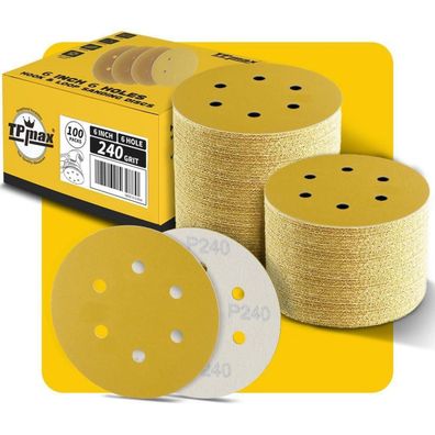 100 Stück 150mm 6 Loch Schleifscheiben 240 Körnung Premium Gold Klett