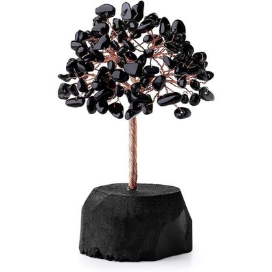 Xiannvxi Obsidian Kristallbaum Lebensbaum Deko Feng Shui mit Trommelsteinen auf