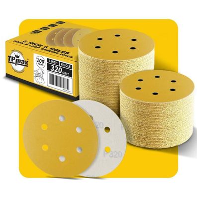 TPmax 100er Pack 150mm 6 Loch Schleifscheiben, 320 Körnung, Klett