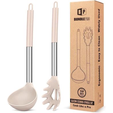 Bundlepro Silikon Pasta Gabel und Kochlöffel Set, Antihaft Küchenutensilien für