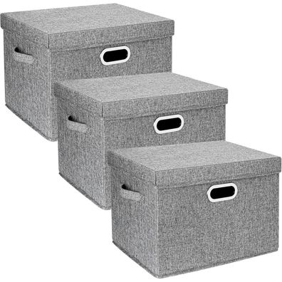 TYEERS Aufbewahrungsbox mit Deckel, Groß, Faltbar, Waschbar, 3er-Set, Grau