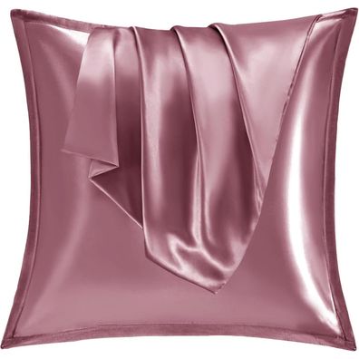Vielit 2er Set Satin Kissenbezug 80x80 cm mit Reißverschluss, Rosa, für