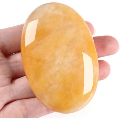 Xiannvxi Gelbe Jade Sorgenstein Oval 2.4 Zoll Natürlicher Kristall Schmuckstein