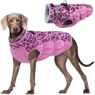Kuoser Winter Hundejacke Rosa Leopard für mittelgroße Hunde - Wasserdicht