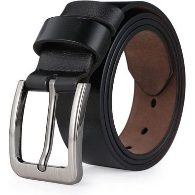 Vrlegend Ledergürtel Herren 110-175cm, Vollrindleder, 38mm Breite, Schwarz